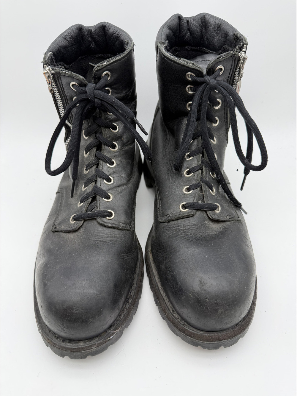 Red Wing Black Leather Lace-Up Combat Boots with Side Zipper, Size 10.5